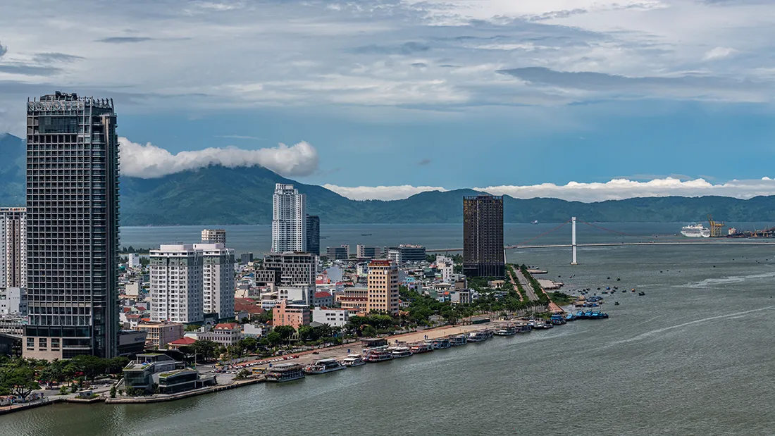 Da Nang skyline and waterfront in Vietnam, a popular base for digital nomads
